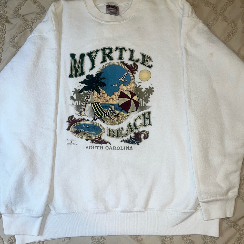 Myrtle Beach Graphic White Crewneck Sweater